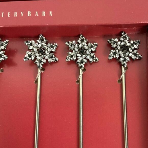 Pottery Barn Jeweled Drink Stirrers Set Of 6 Snowflake Silvertone Bling Holiday - Picture 2 of 4